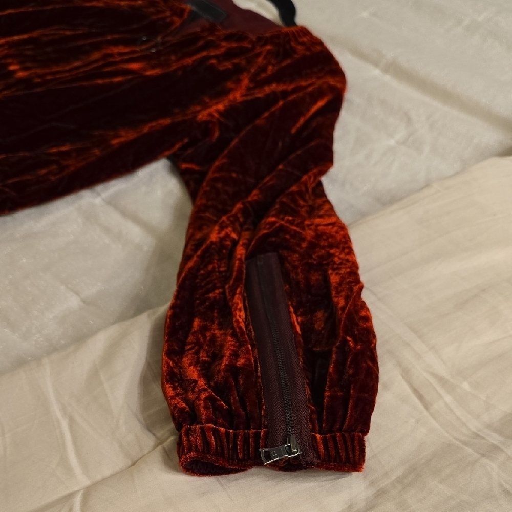 Silk BCBGMaxAzria Red Velvet Pantsuit 2 Pieces Rayon and Silk. - Picture 8 of 16